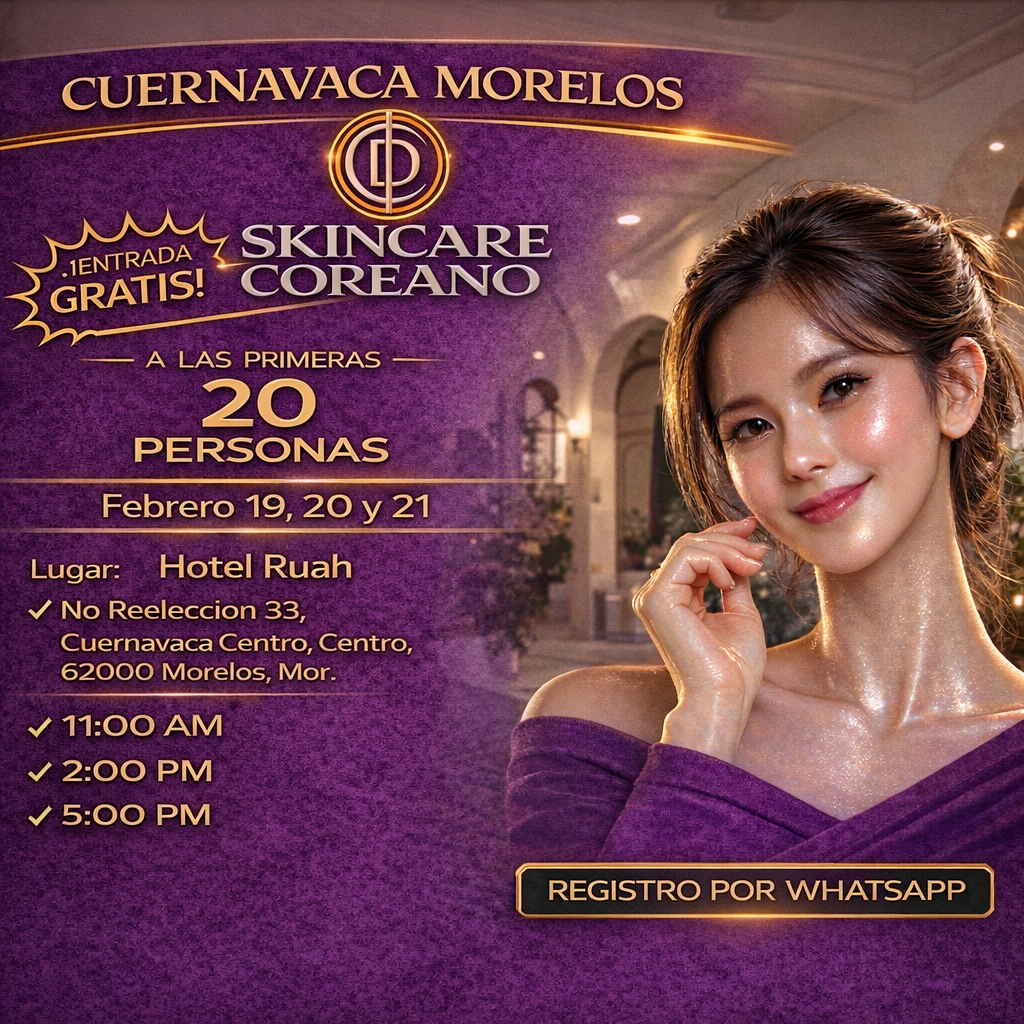Skincare Coreano GRATIS — Cuernavaca Morelos — Hotel Ruah — Febrero 19, 20 y 21