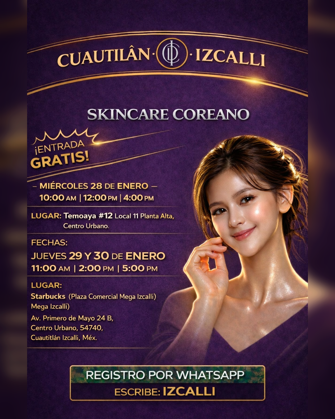 Skincare Coreano GRATIS — Cuautitlán Izcalli — Starbucks Mega Izcalli — 28 y 30 de enero