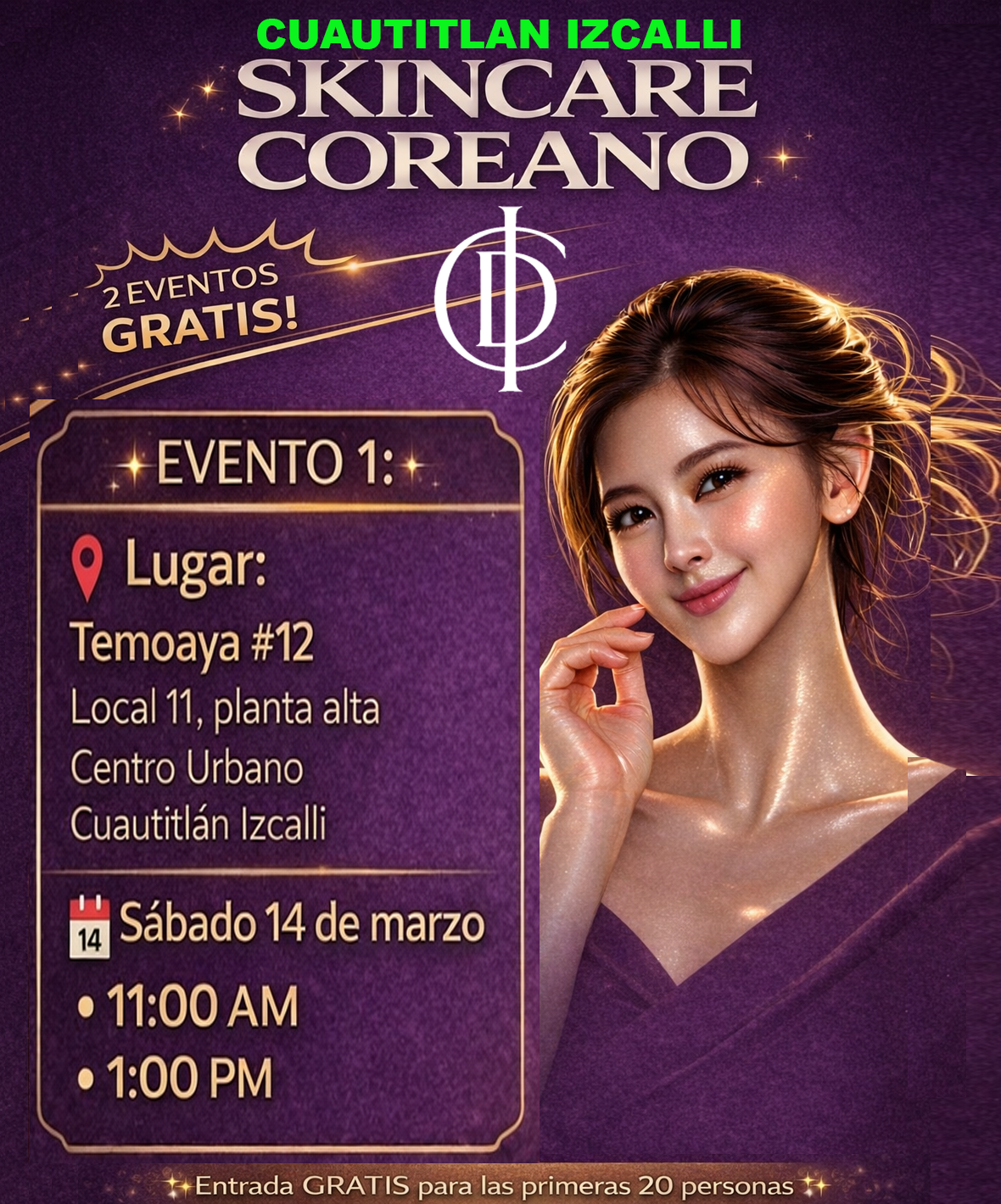 Evento Gratis Skincare Coreano Cuautitlán Izcalli — Sábado 14 de marzo