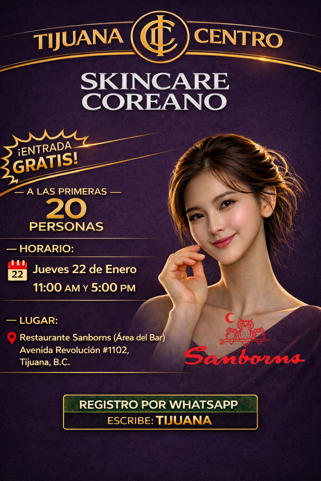Skincare Coreano GRATIS — Tijuana Centro — Sanborns (Área del Bar) — 22 de enero