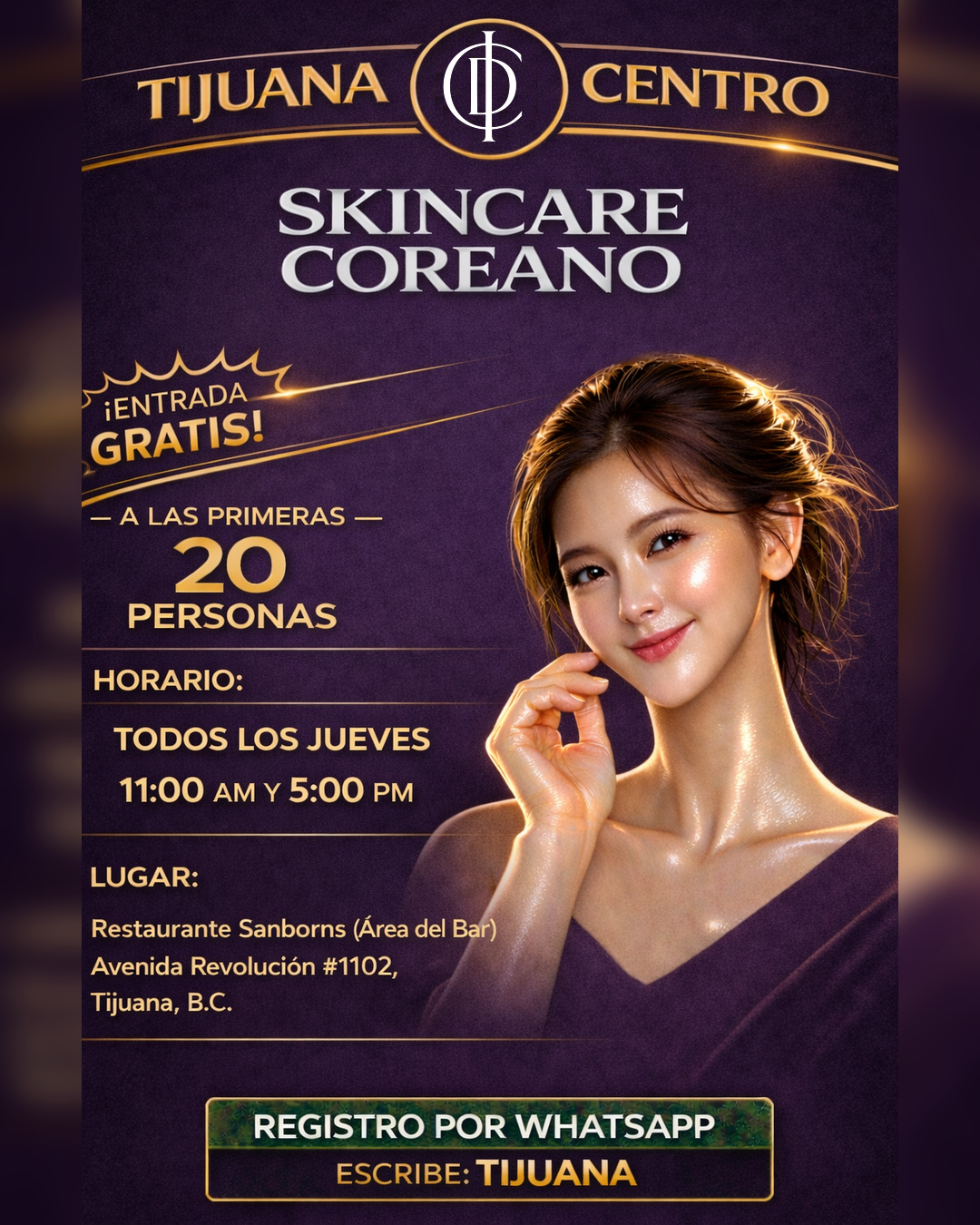 Skincare Coreano GRATIS — Tijuana Centro — Sanborns (Área del Bar) — Todos los jueves