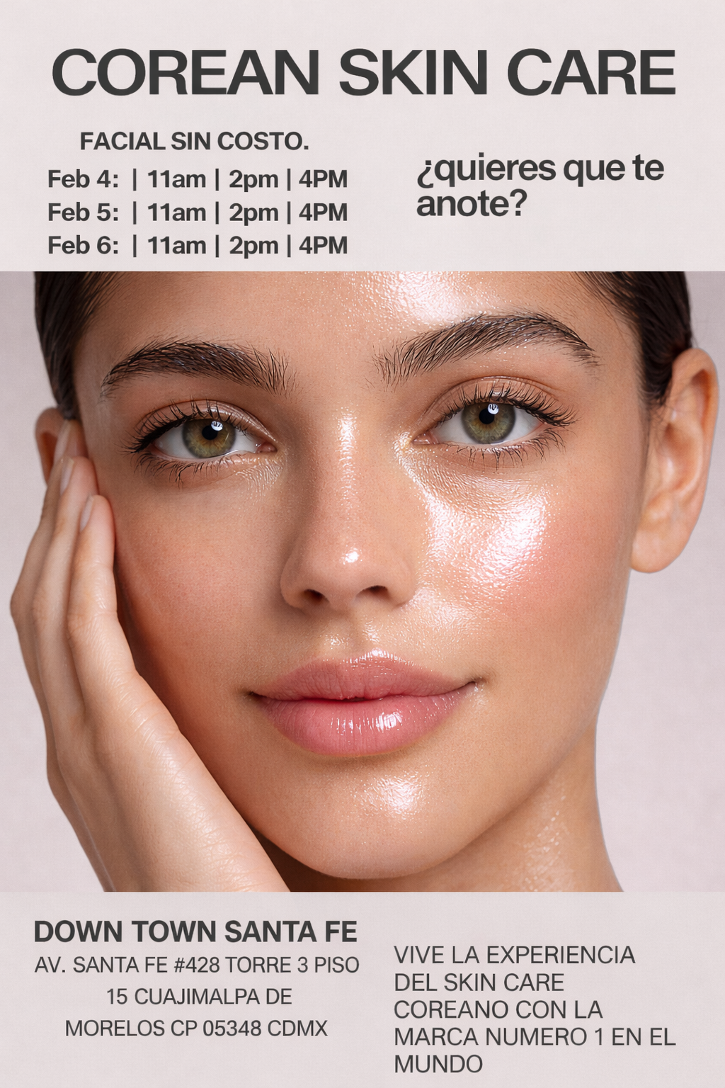 Skincare Coreano GRATIS — CDMX Santa Fe — Down Town Santa Fe — 4, 5 y 6 de febrero